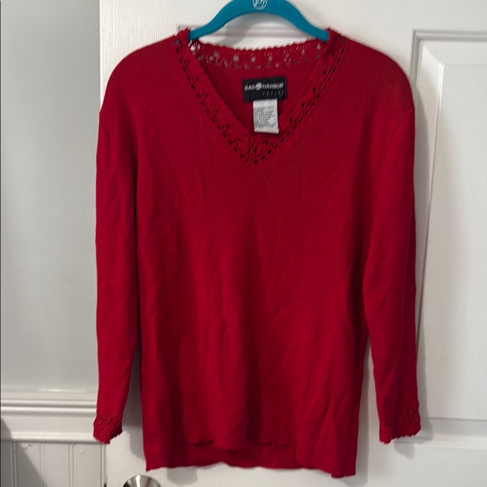 Sag Harbor Red V-Neck Sweater Knit Classic